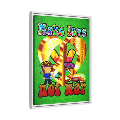 love peace - framed canvas art (green turf)
