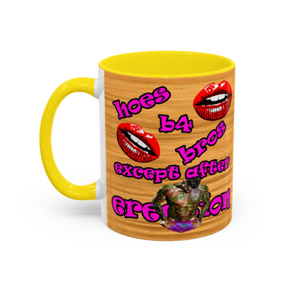 hoes b4 bros - Accent Mug (butterscotch wood finish)
