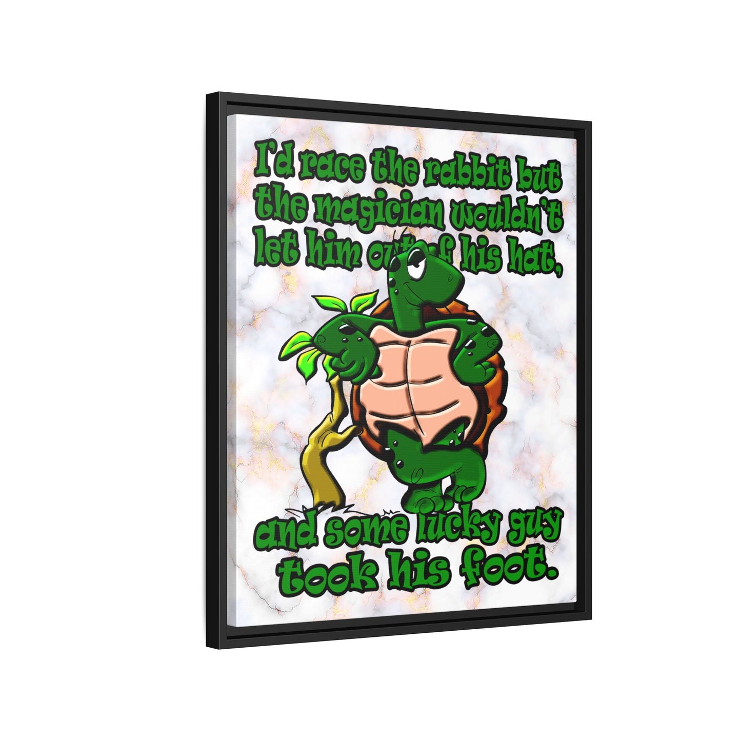 turtle race - framed canvas art (white marble)