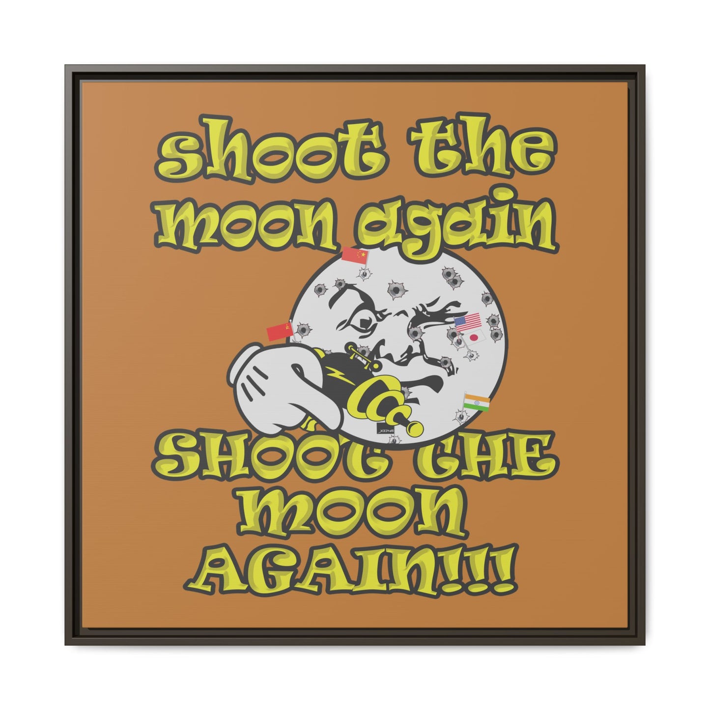 shoot the moon again - framed canvas art (light brown)