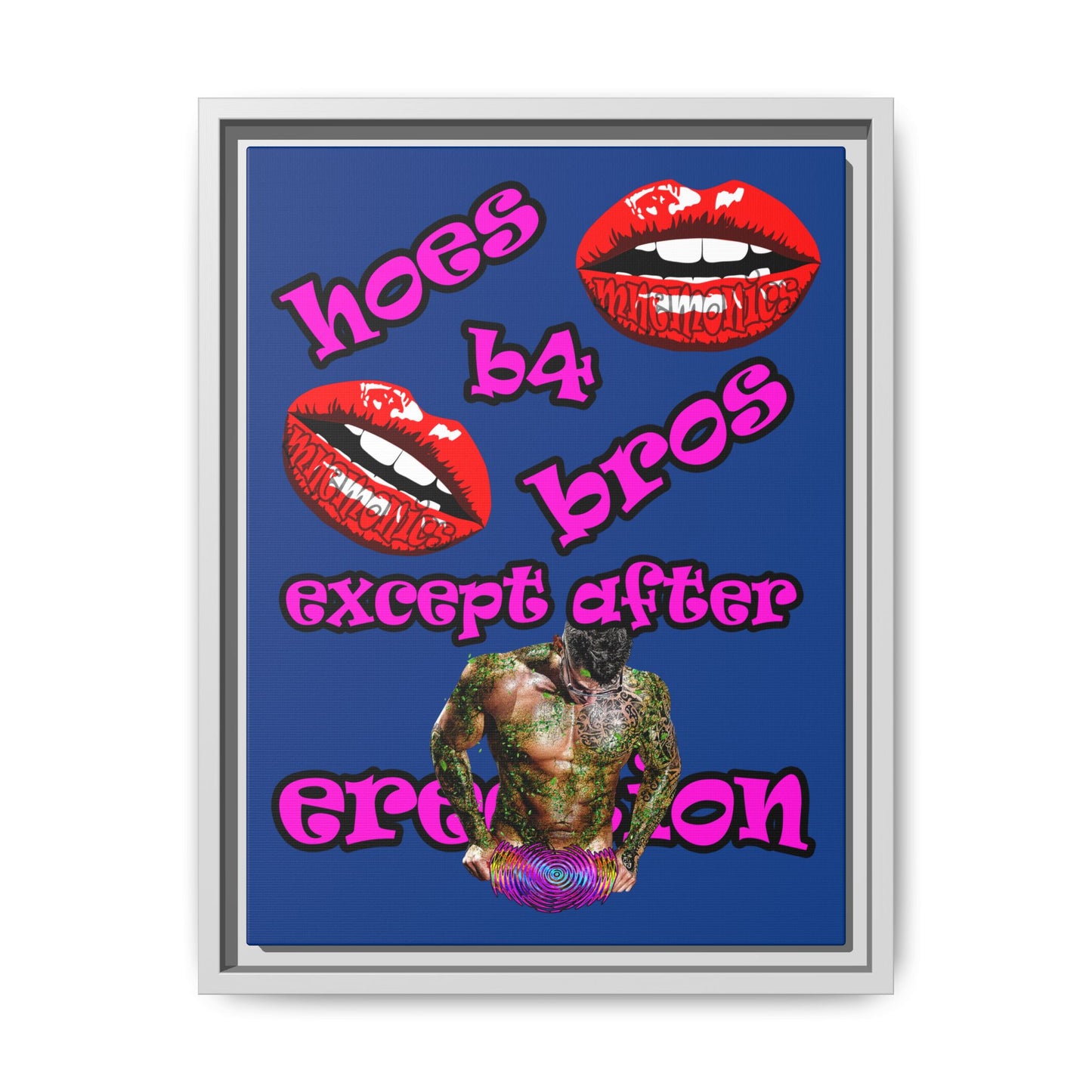 hoes b4 bros - framed canvas art (dark blue)