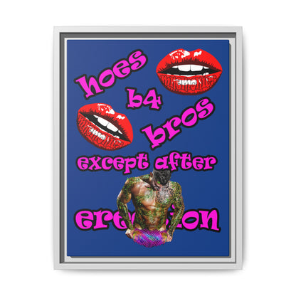 hoes b4 bros - framed canvas art (dark blue)