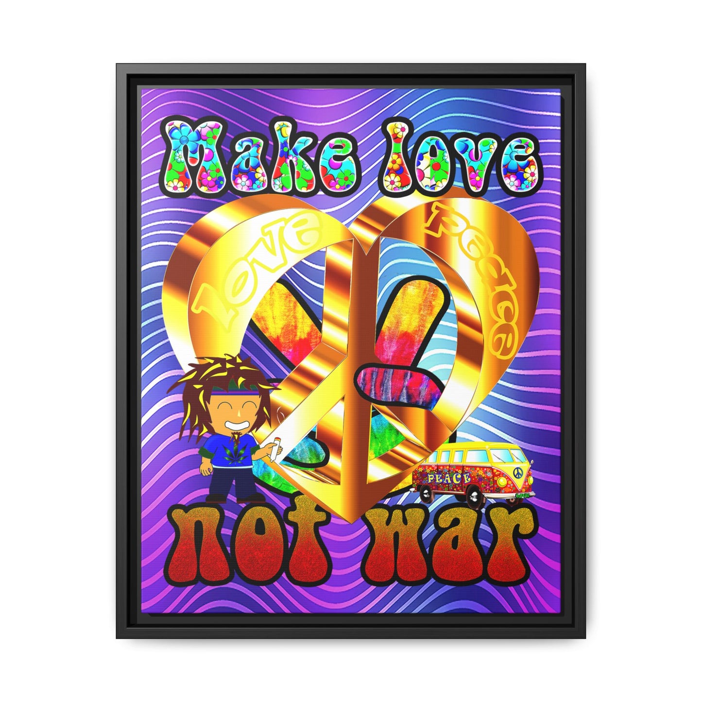 love peace - framed canvas art (purple wave)