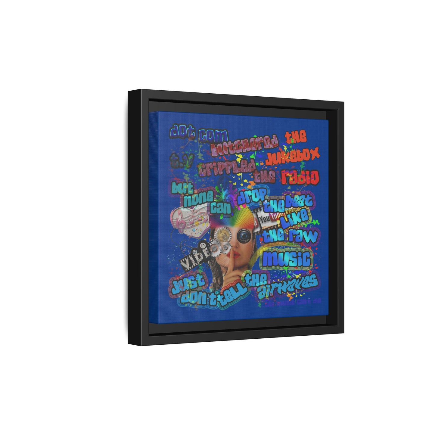 drop the beat - framed canvas art (dark blue)