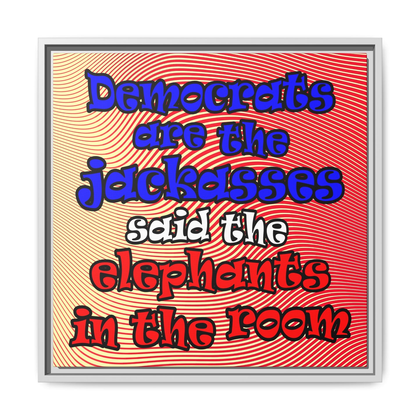 donkeys and elephants - framed canvas art (yellow-orange wave)