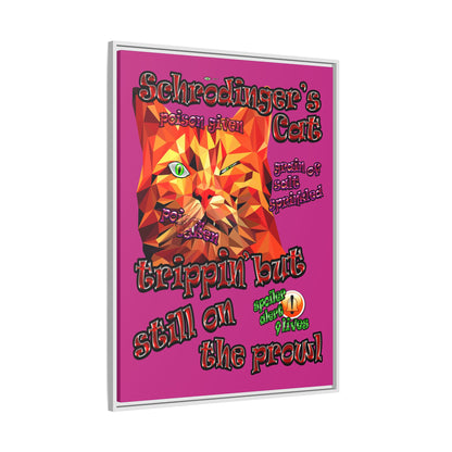 schrodinger's cat - framed canvas art (pink)