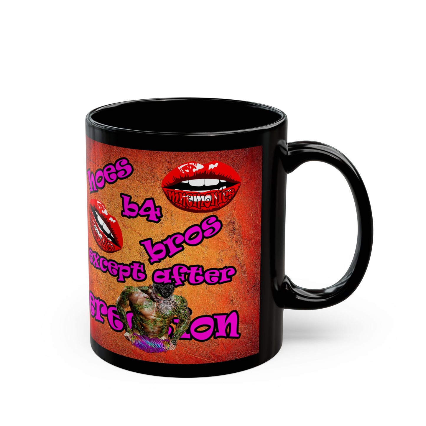 hoes b4 bros - Black Mug (burnt orange)