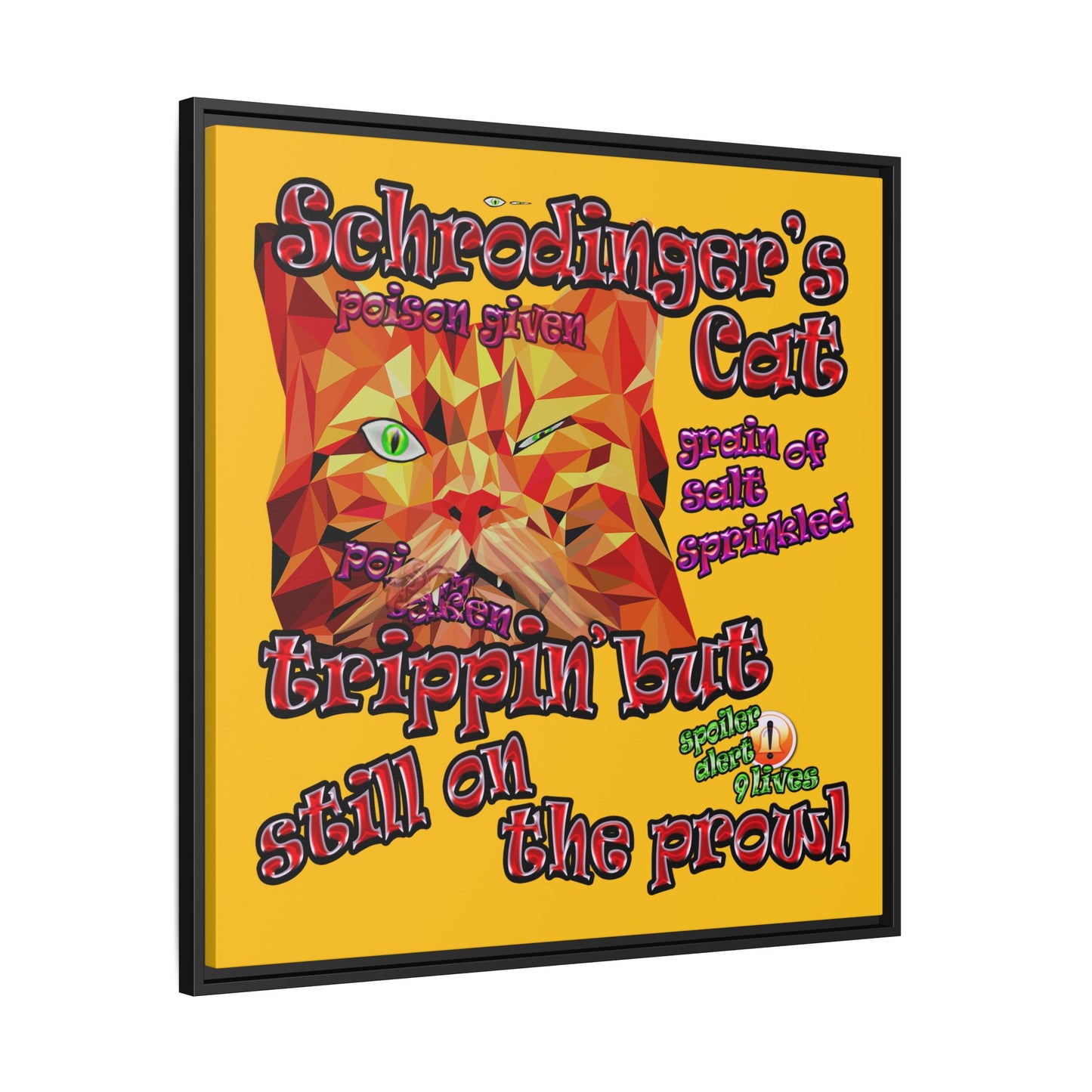 schrodinger's cat - framed canvas art (yellow)
