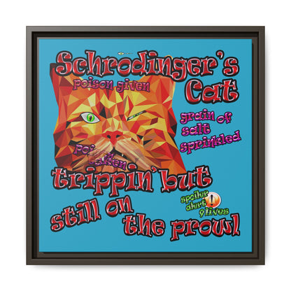 schrodinger's cat - framed canvas art (turquoise)