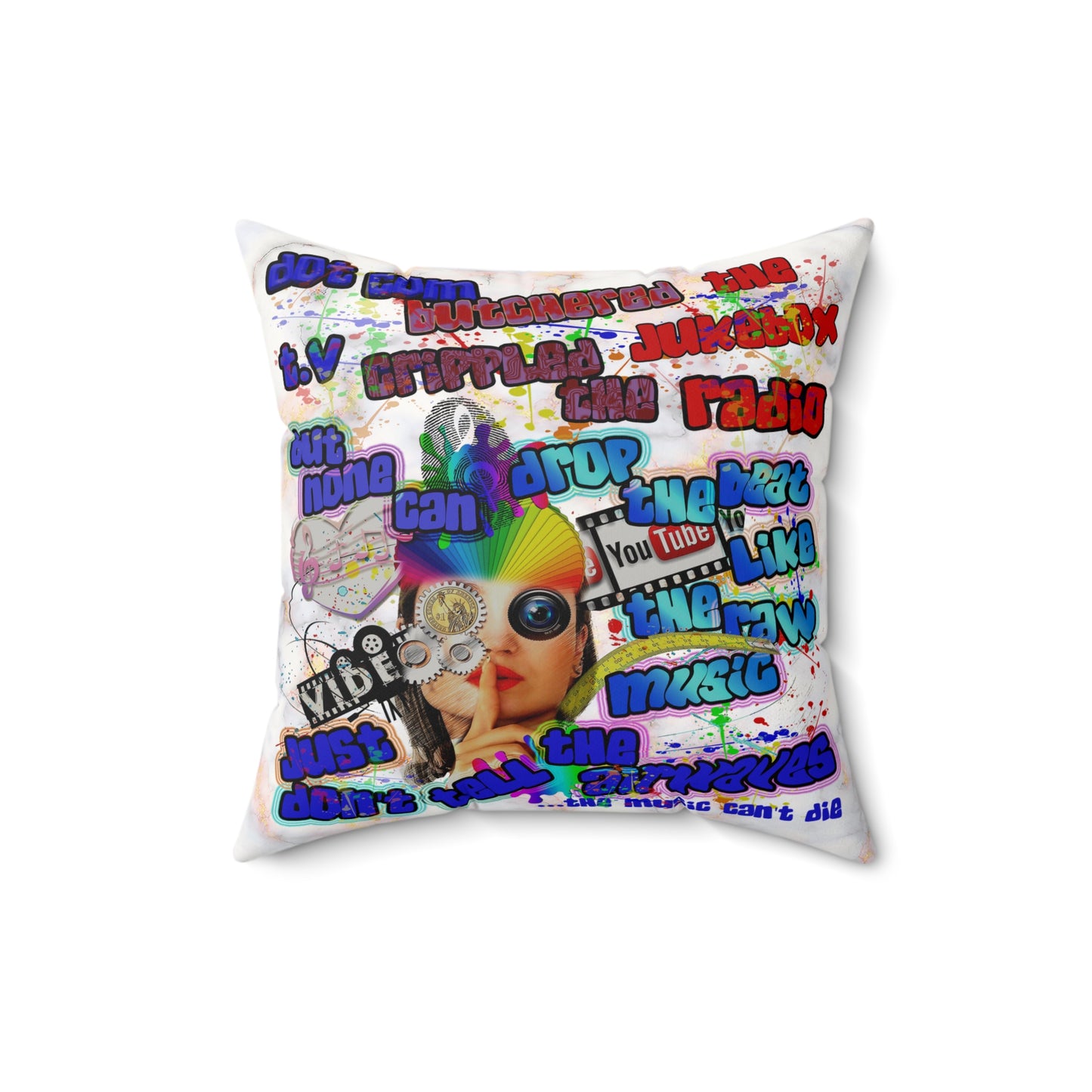 drop the beat - Faux Suede Square Pillow - (white marble)