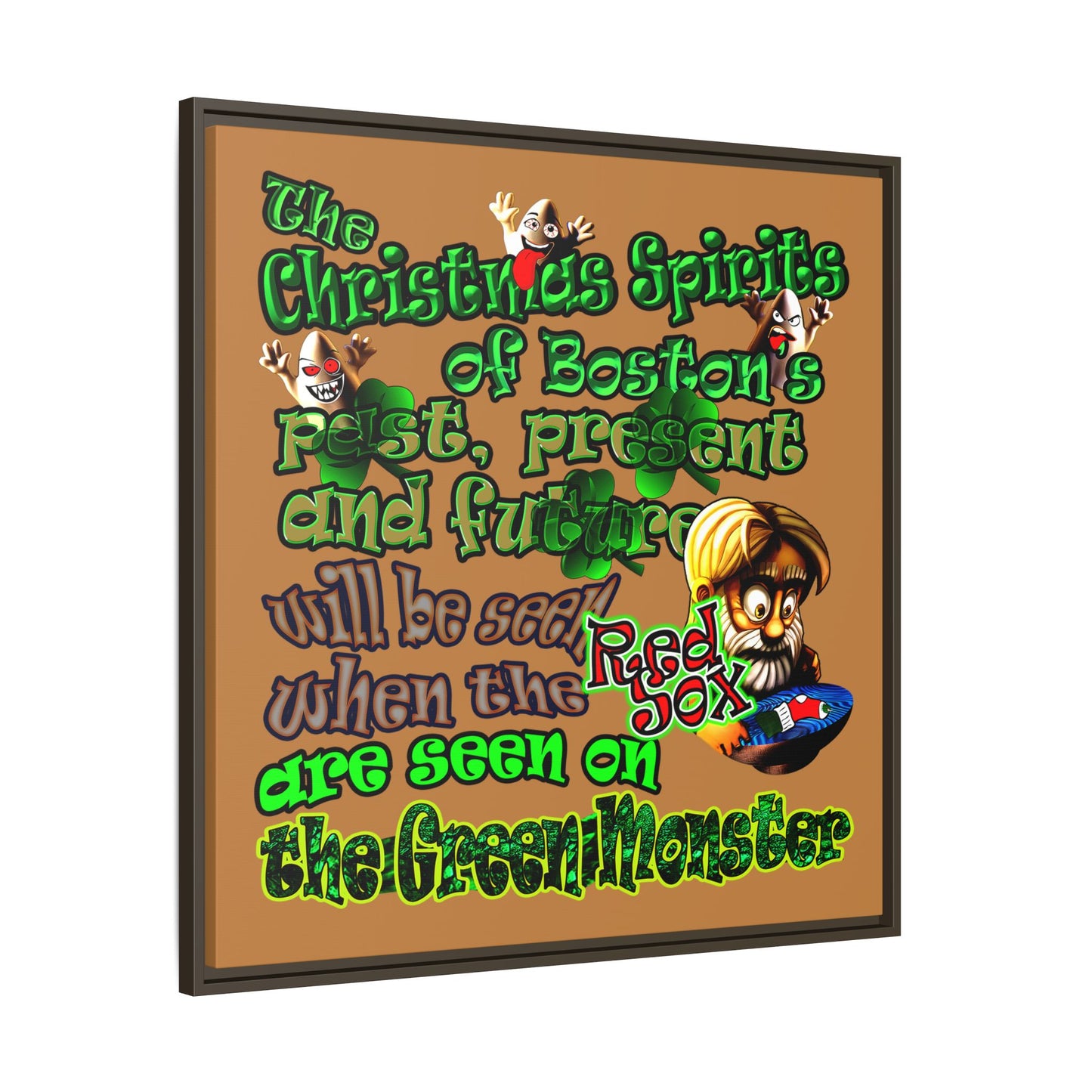 christmas spirits of boston - framed canvas art (light brown)