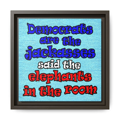 donkeys and elephants - framed canvas art (faded blue)