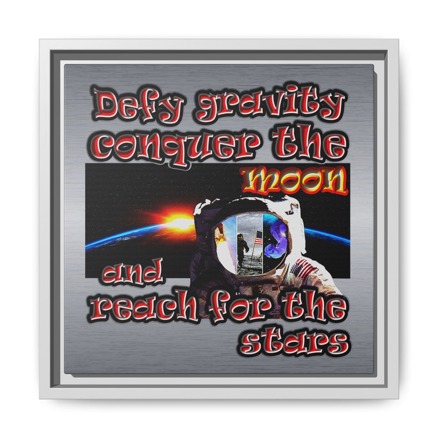 defy conquer reach - framed canvas art (brushed nickel)
