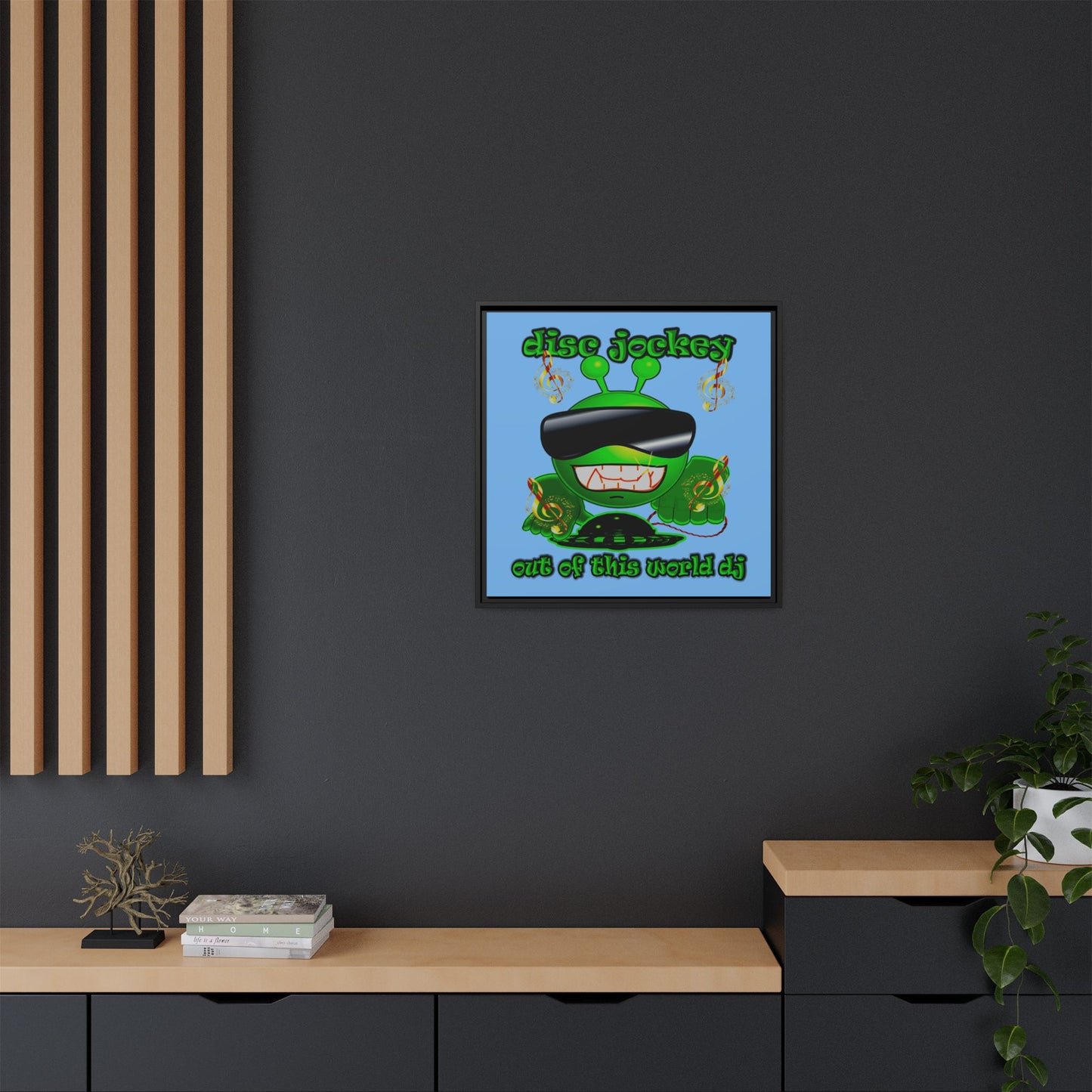 disc jockey - framed canvas art (light blue)