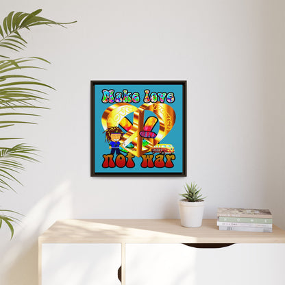love peace - framed canvas art (turquoise)