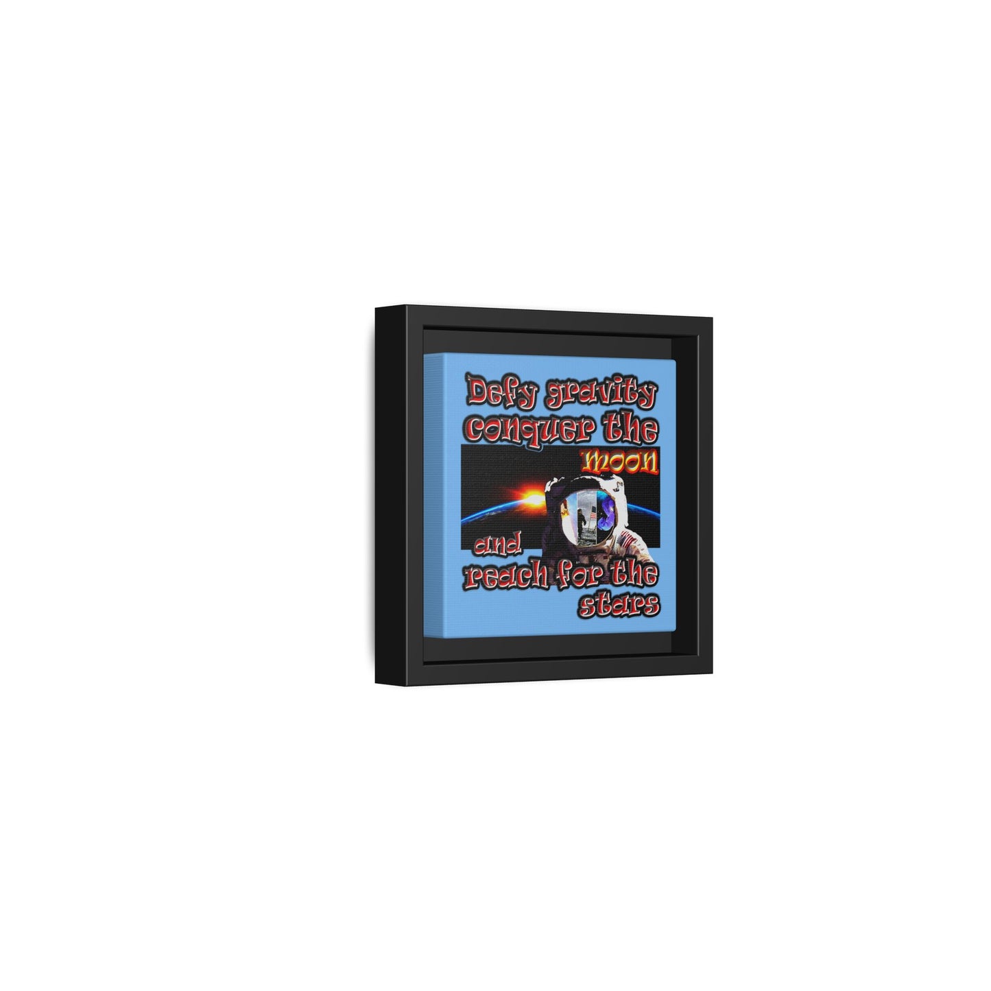 defy conquer reach - framed canvas art (light blue)