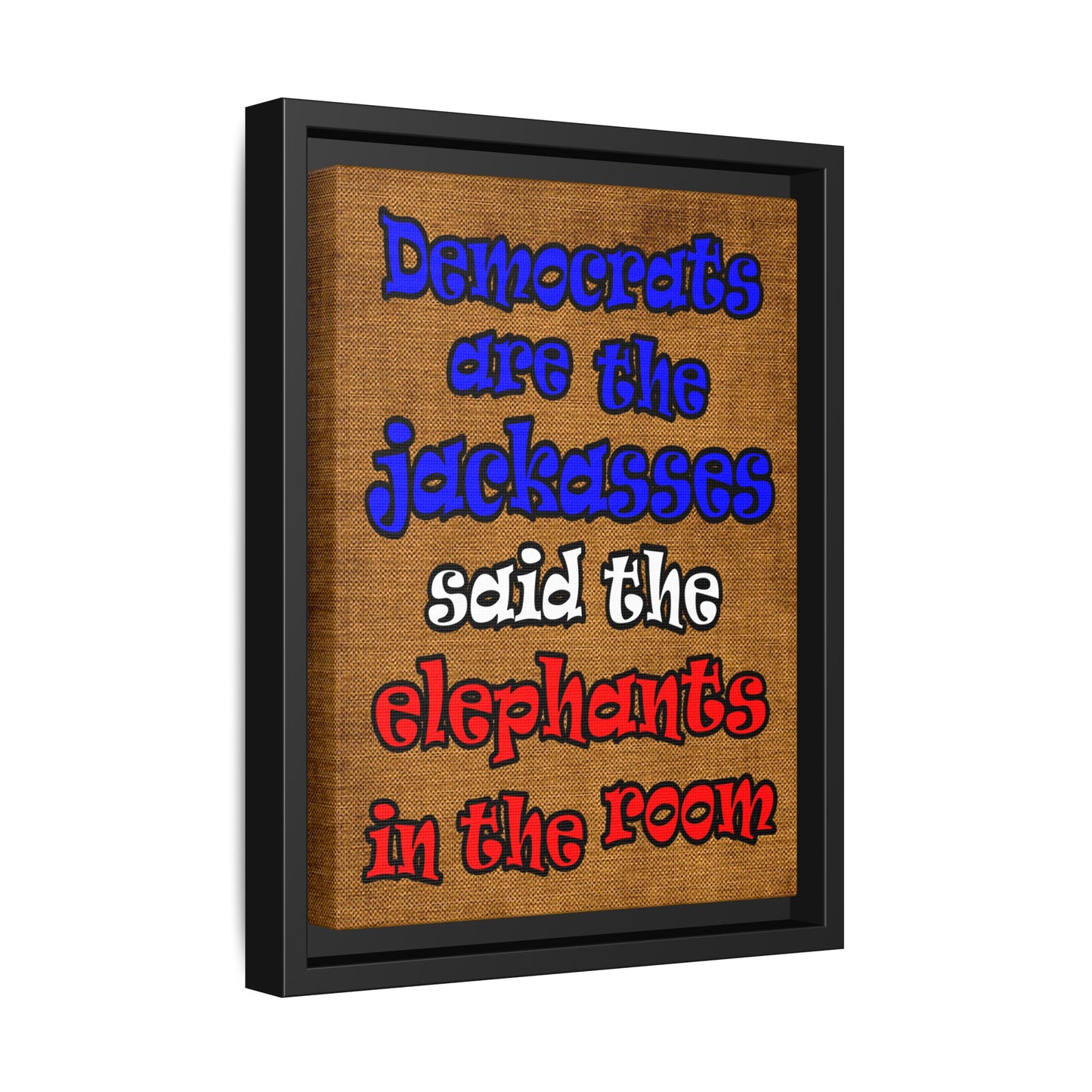 donkeys and elephants - framed canvas art (brown papyrus)