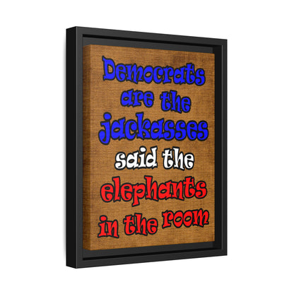 donkeys and elephants - framed canvas art (brown papyrus)