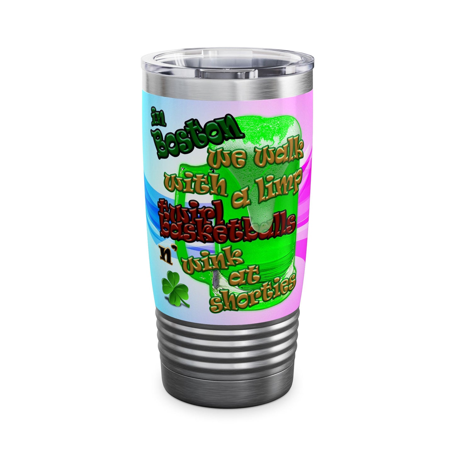 celtics logo - Ringneck Tumbler, 20oz (light blue-pink wave)