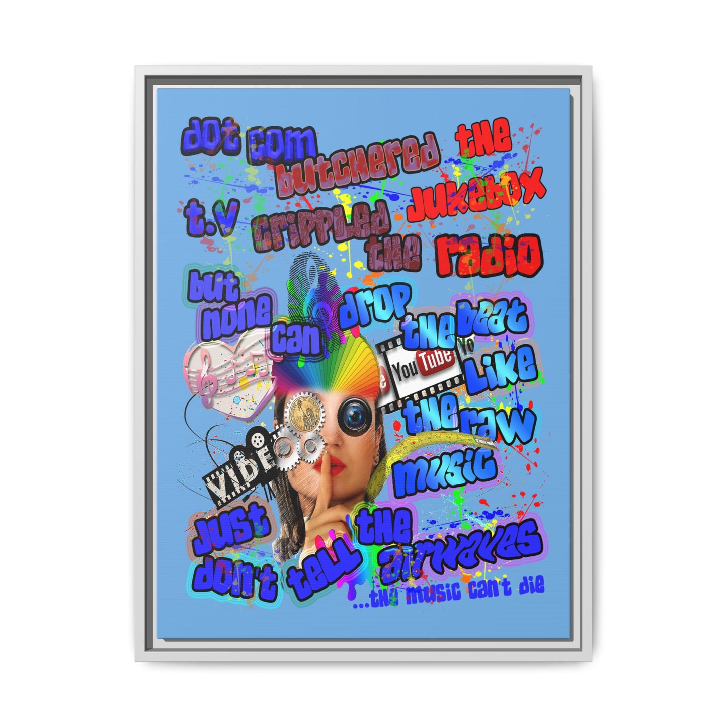 drop the beat - framed canvas art (light blue)