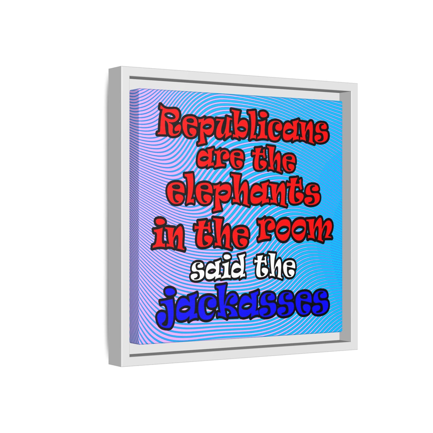 donkeys and elephants - framed canvas art (light blue-purple wave)