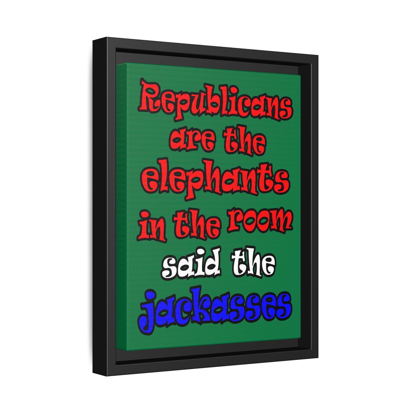 donkeys and elephants - framed canvas art (dark green)