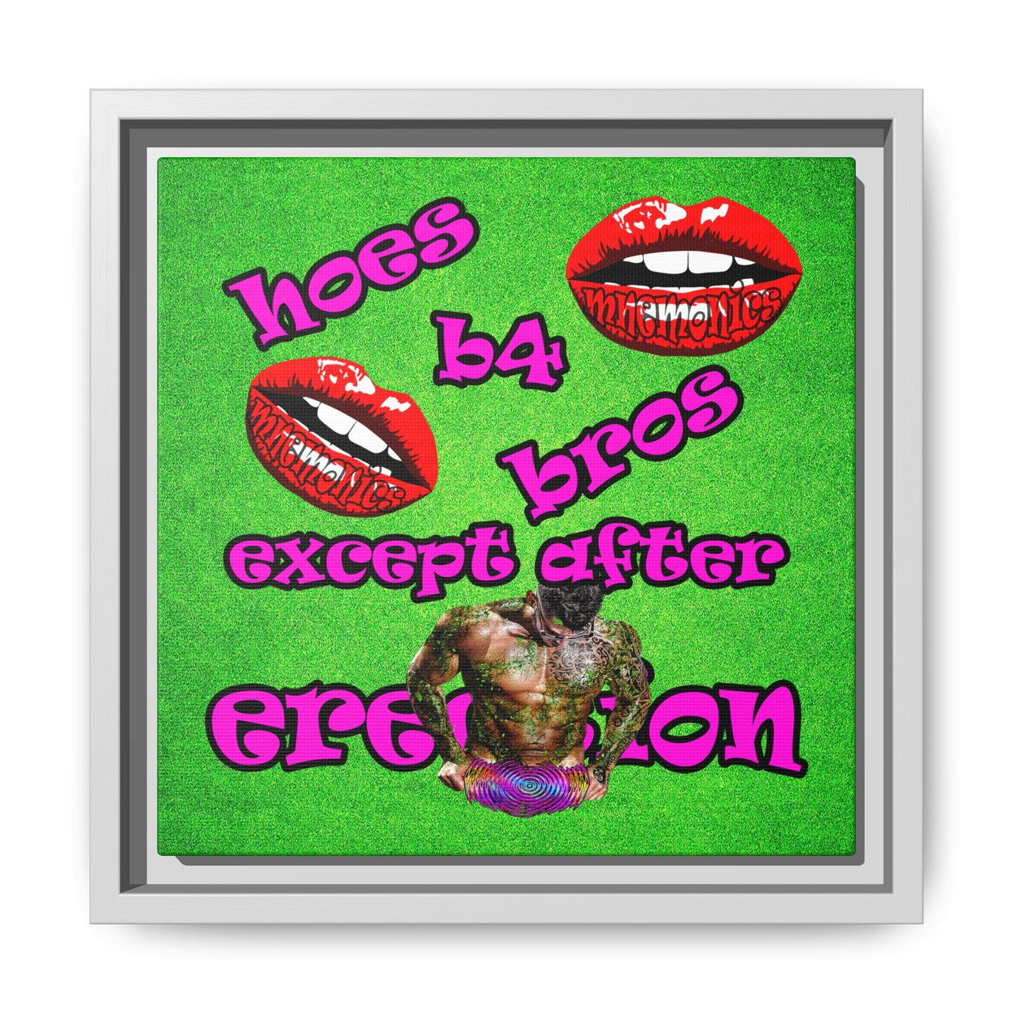 hoes b4 bros - framed canvas art (green turf)
