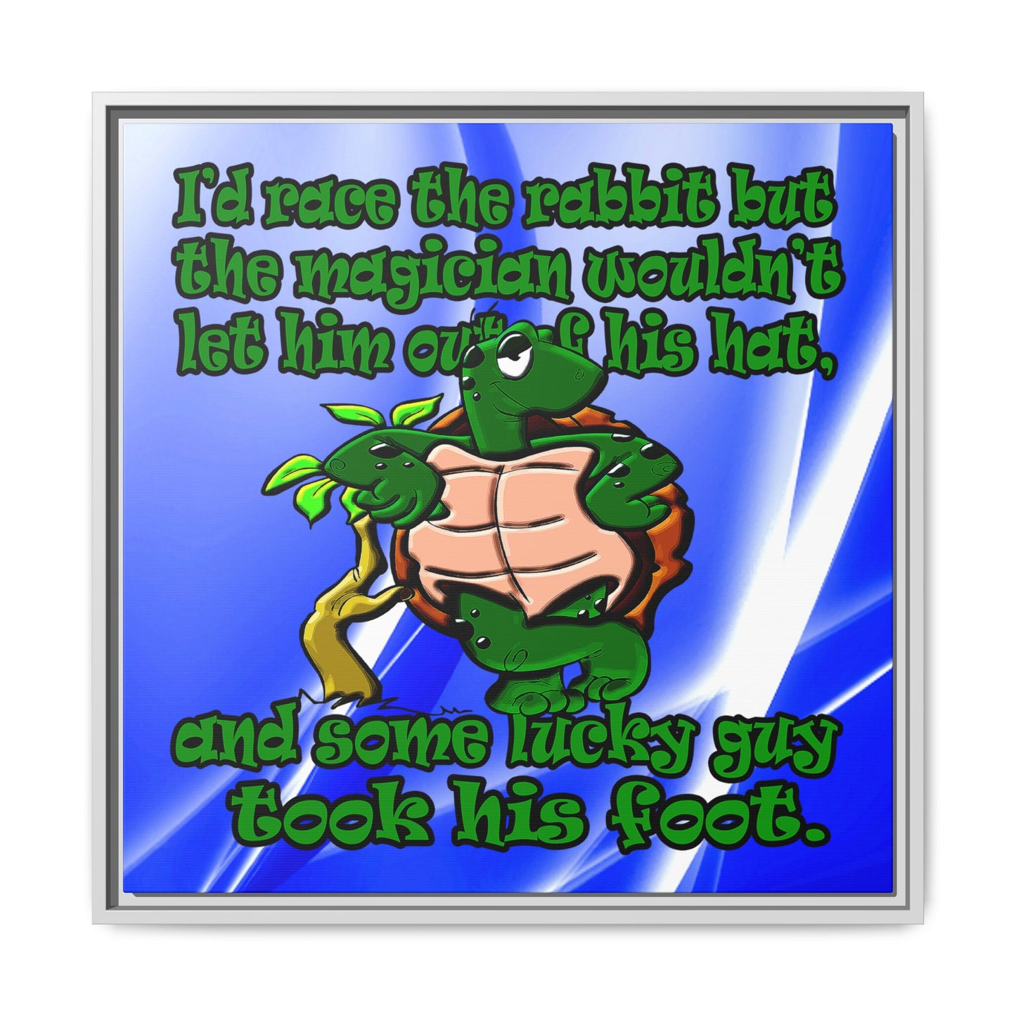 turtle race - framed canvas art (blue-white wave)