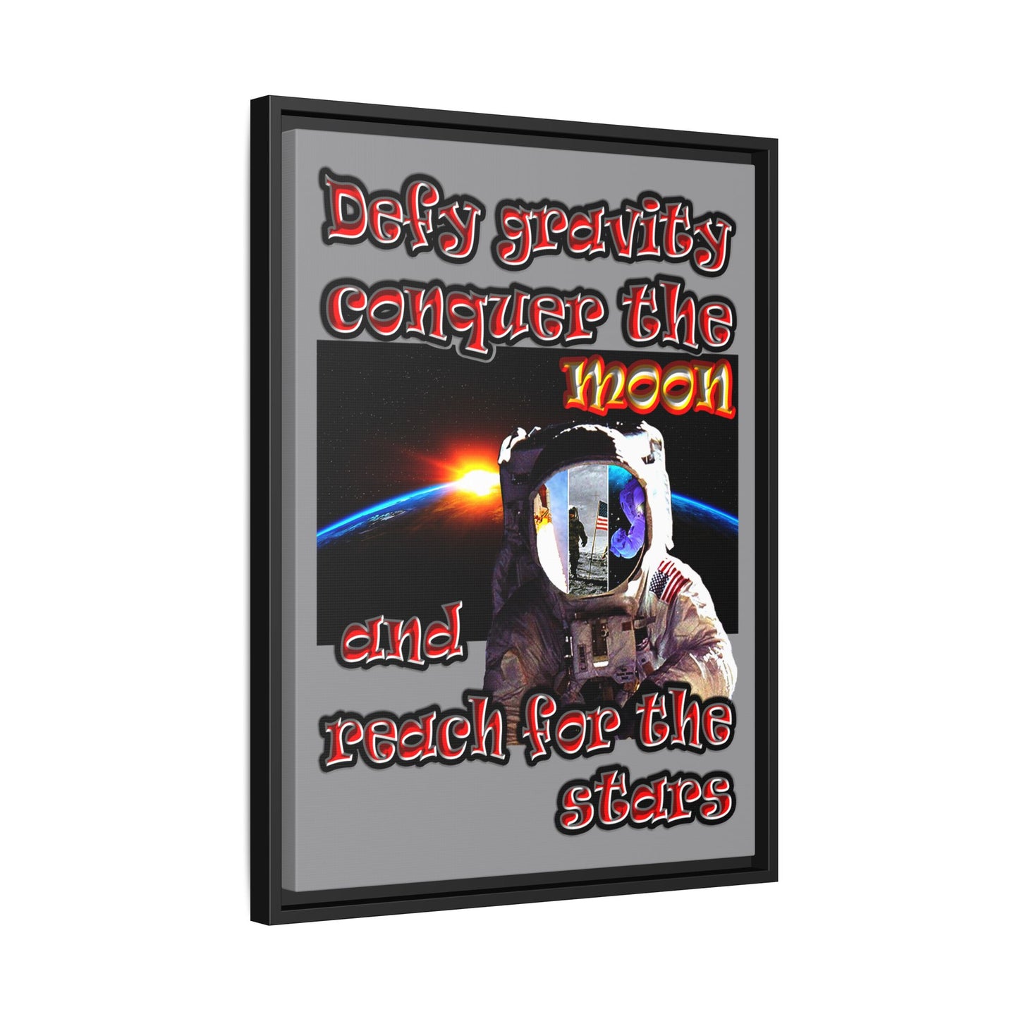 defy conquer reach - framed canvas art (grey)