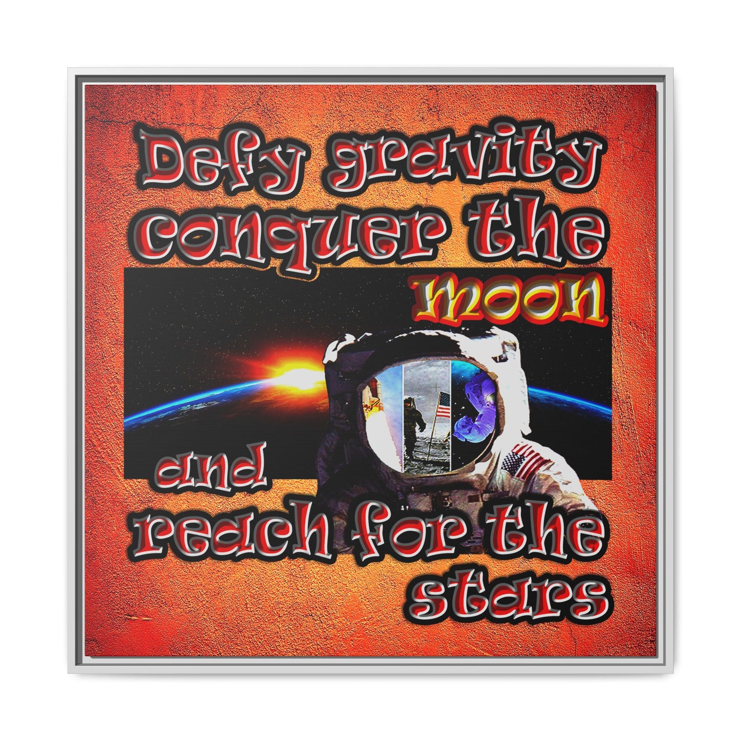defy conquer reach - framed canvas art (burnt orange)