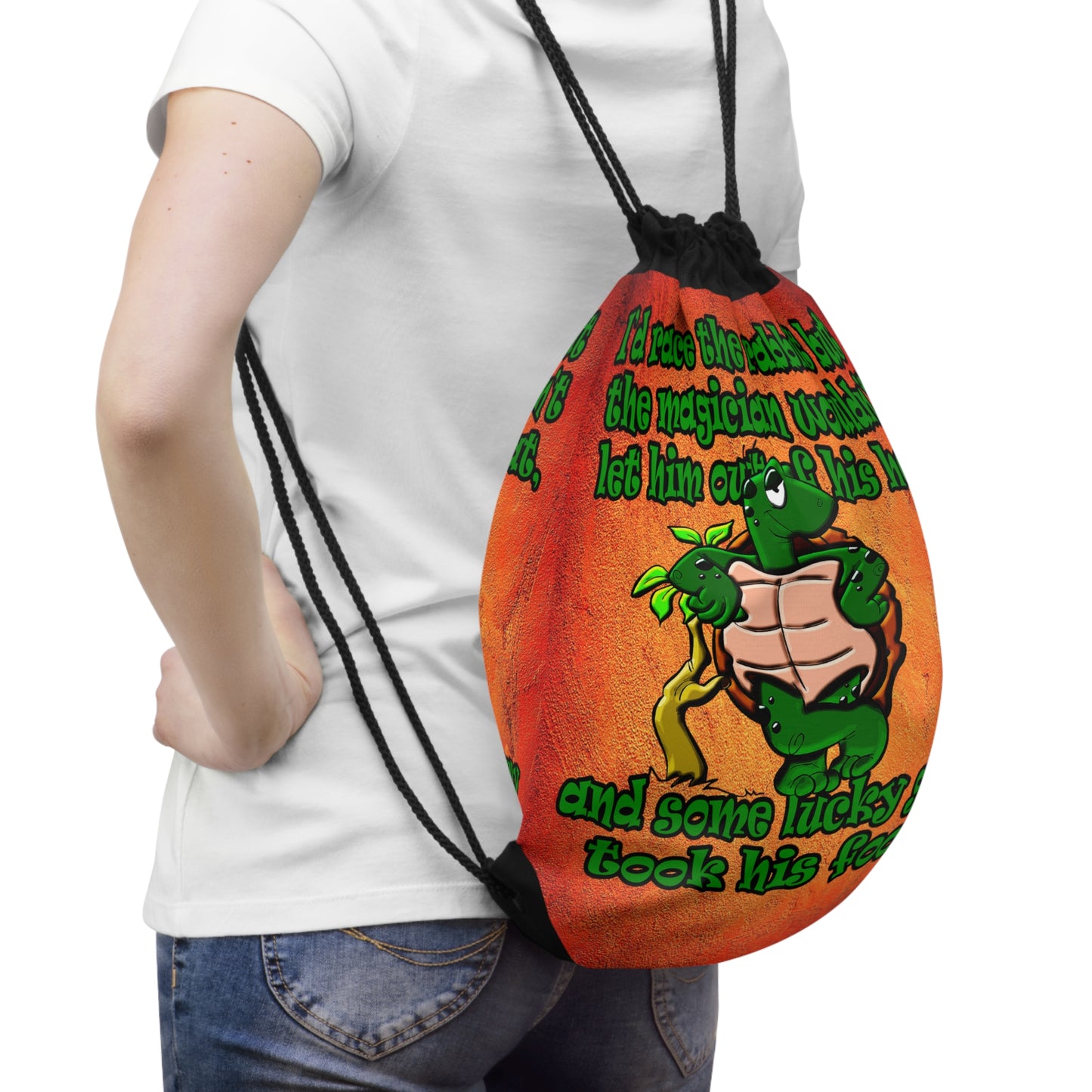 turtle race - Drawstring Bag (burnt orange)
