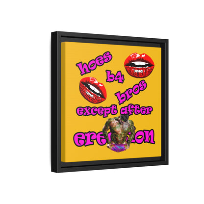 hoes b4 bros - framed canvas art (yellow)