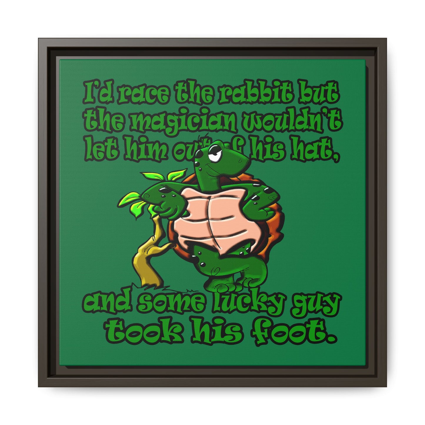 turtle race - framed canvas art (dark green)
