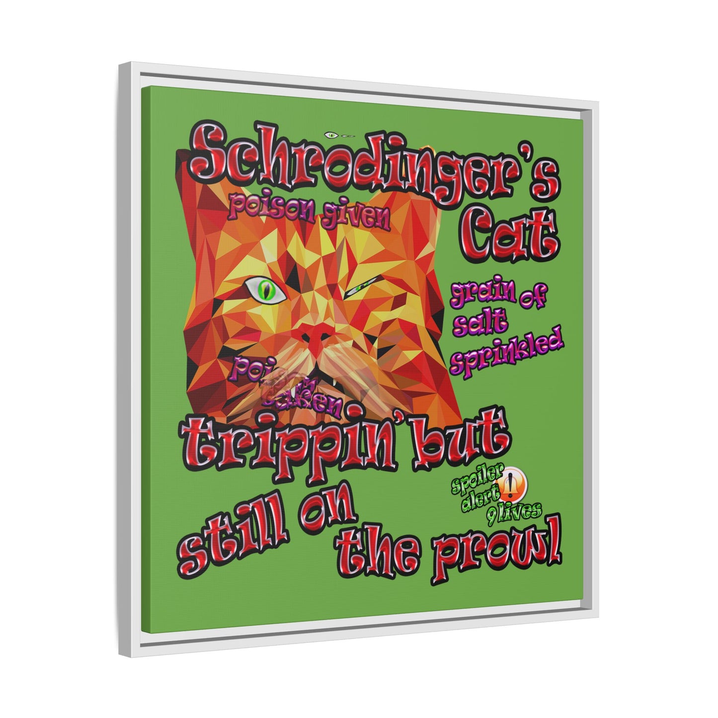 schrodinger's cat - framed canvas art (green)