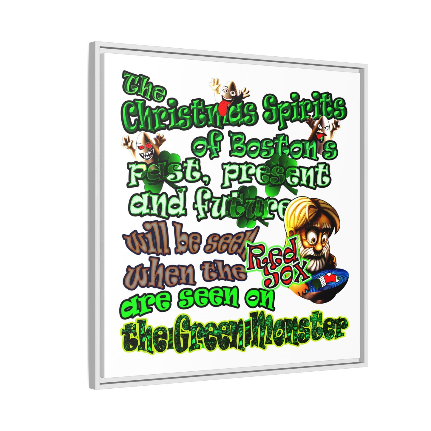 christmas spirits of boston - framed canvas art (white)