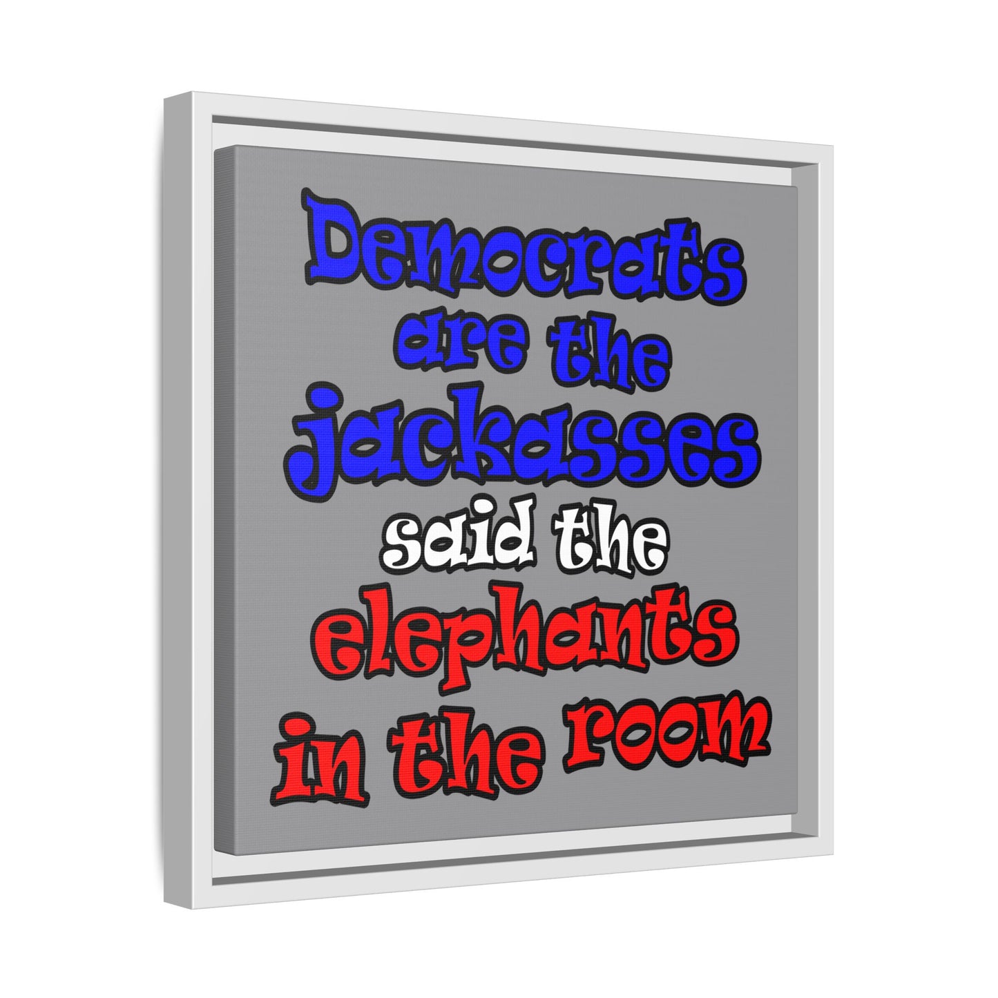 donkeys and elephants - framed canvas art (grey)