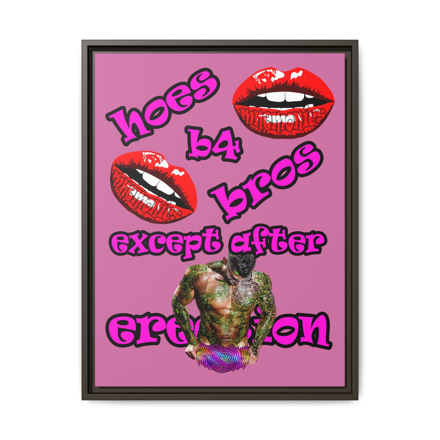 hoes b4 bros - framed canvas art (light pink)