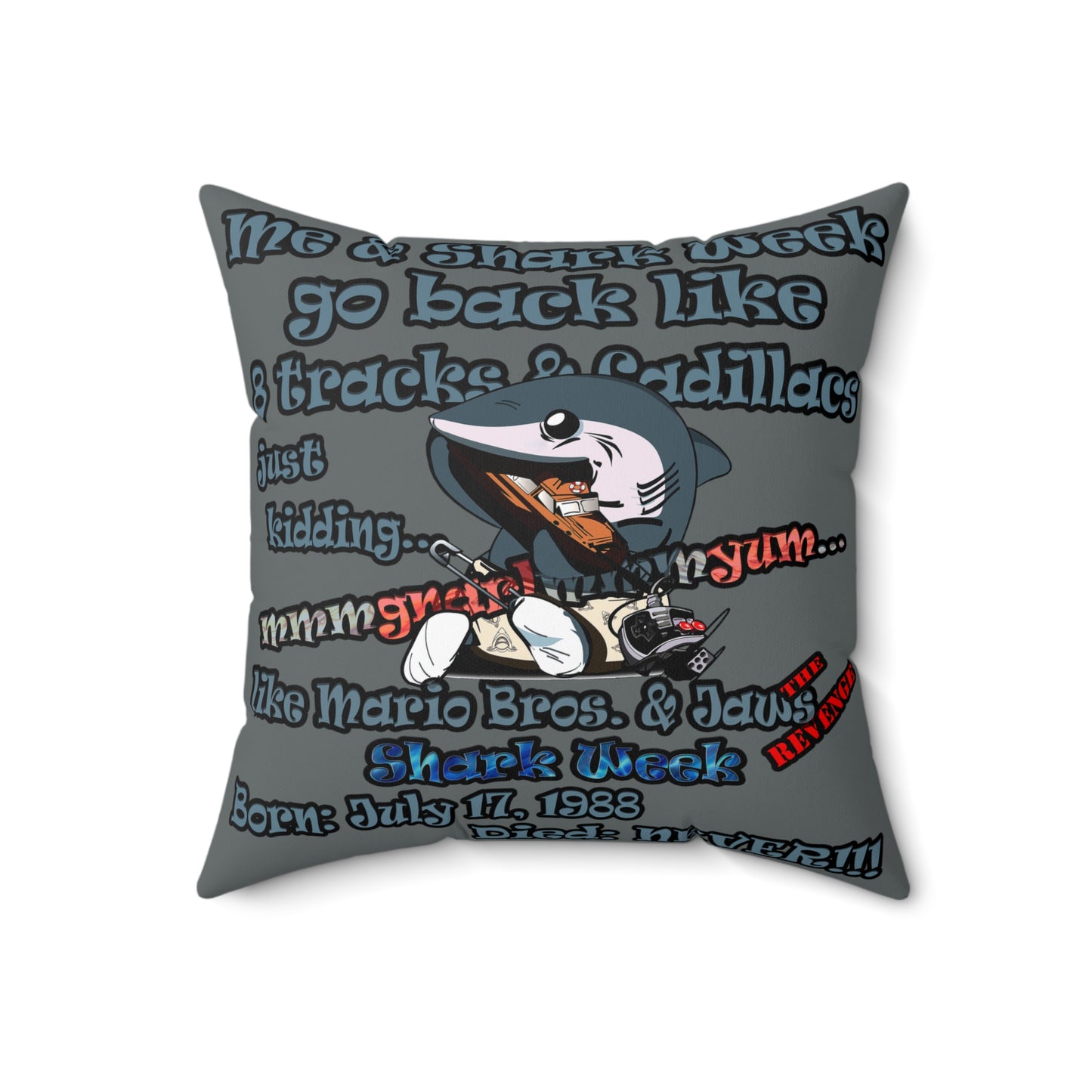shark week - Spun Polyester Square Pillow - (dark grey)