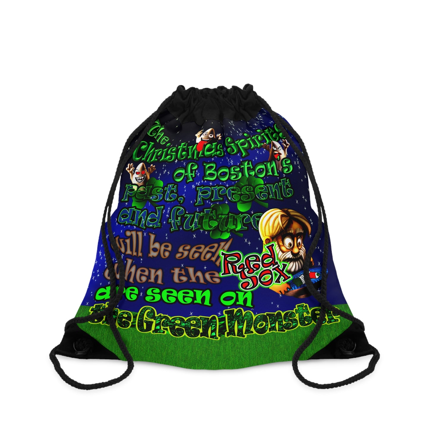 christmas spirits of boston - Drawstring Bag ('snoops' background)