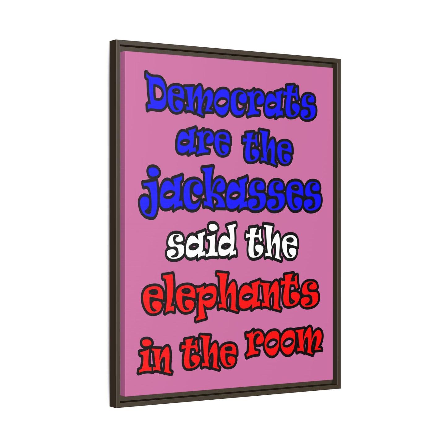 donkeys and elephants - framed canvas art (light pink)