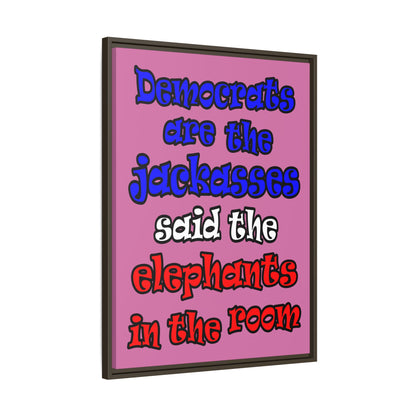 donkeys and elephants - framed canvas art (light pink)