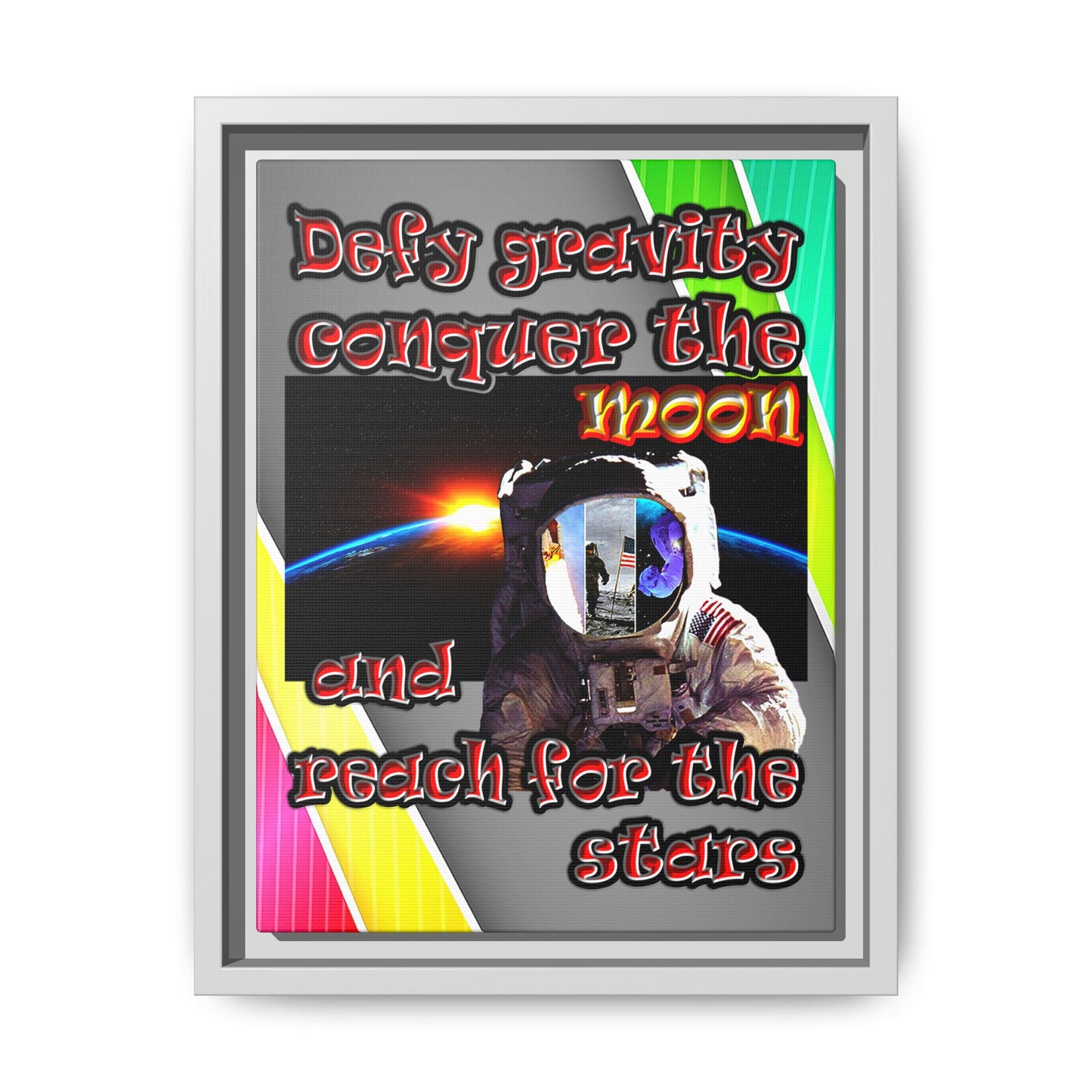 defy conquer reach - framed canvas art (rainbow split)