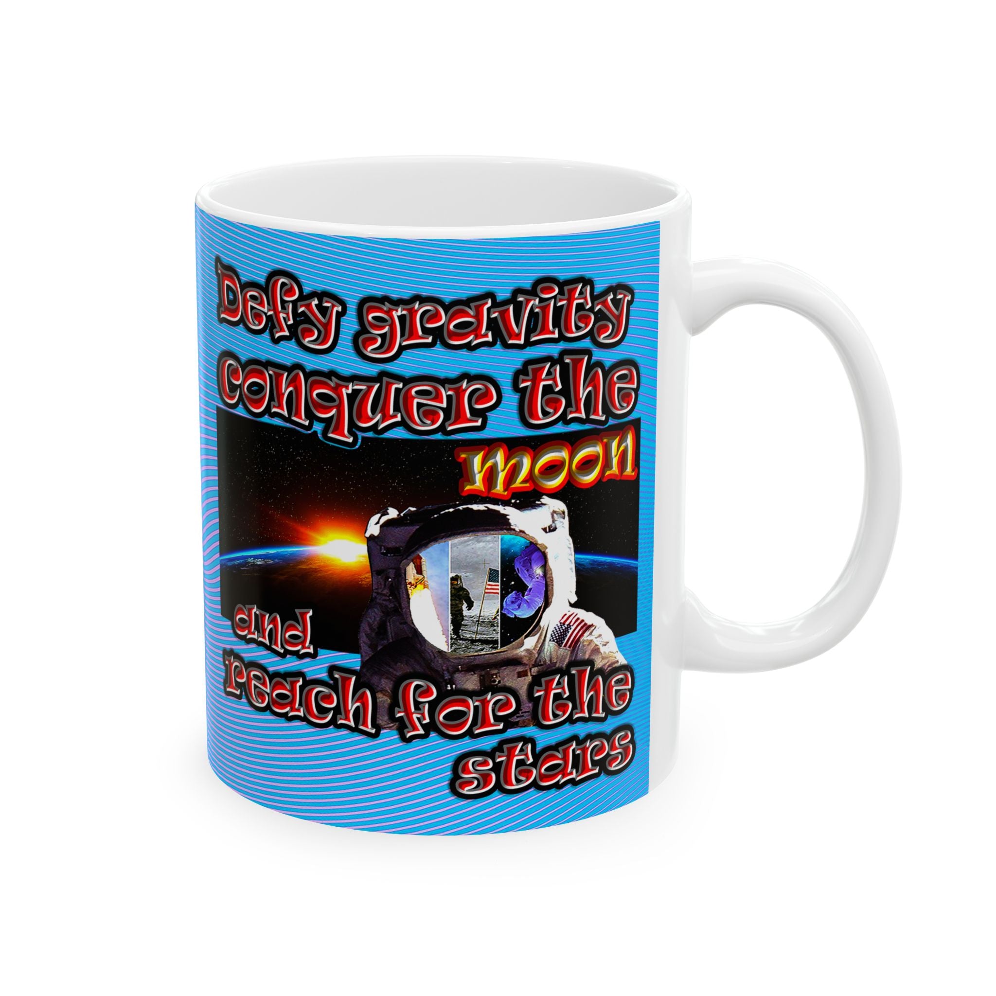 defy conquer reach - White Mug (light blue-purple wave)