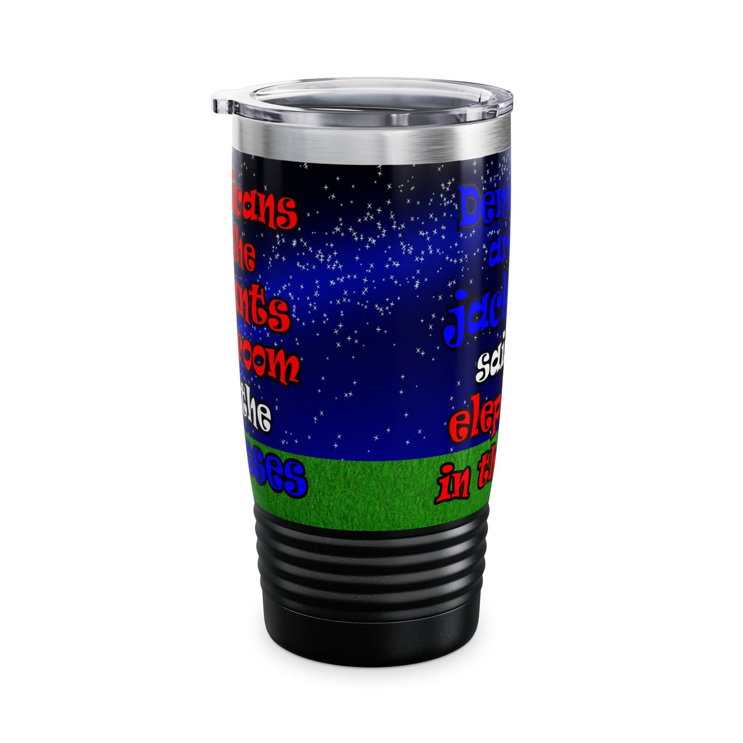 donkeys and elephants - Ringneck Tumbler, 20oz ('snoops' background)