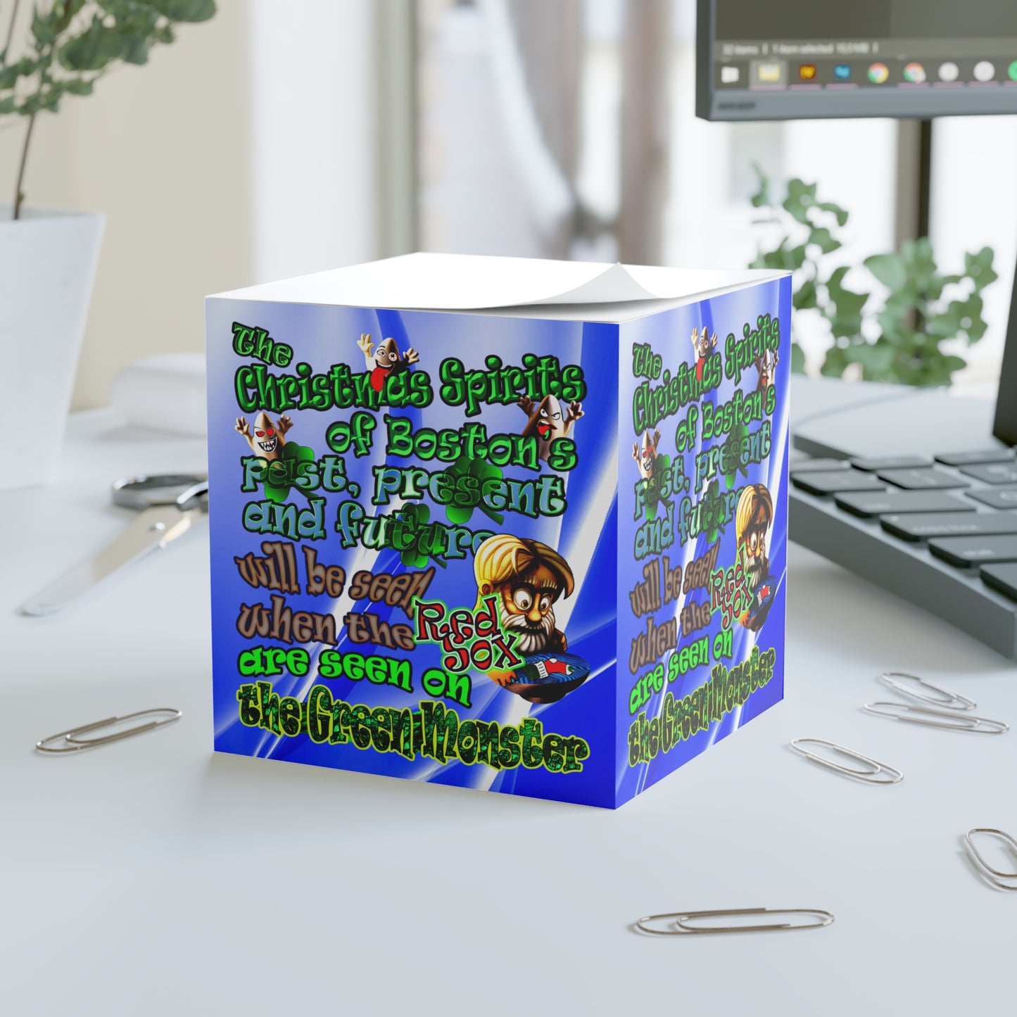christmas spirits of boston - note cube (blue-white wave)