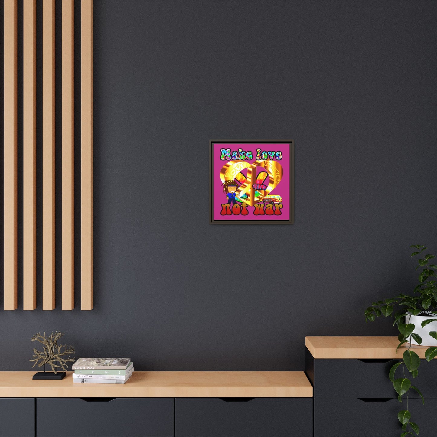 love peace - framed canvas art (pink)