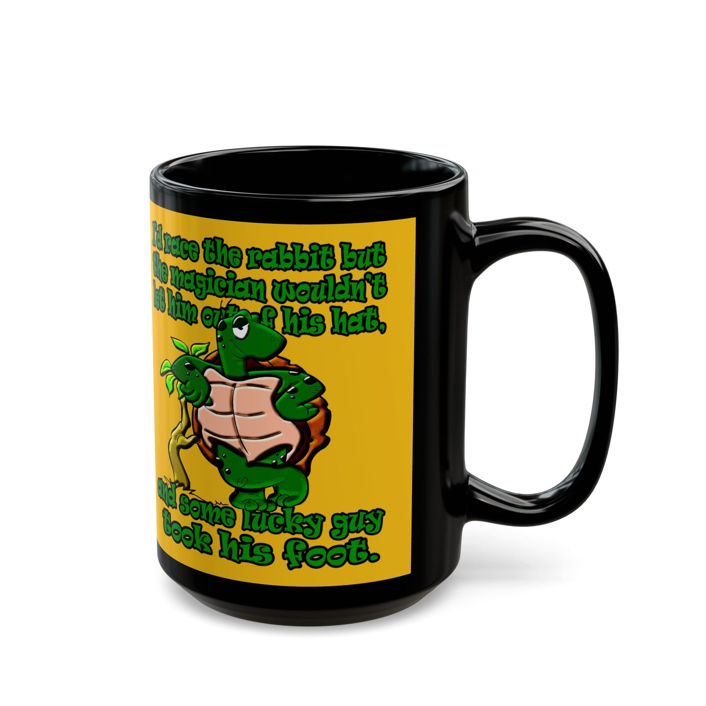turtle race - Black Mug (yellow)