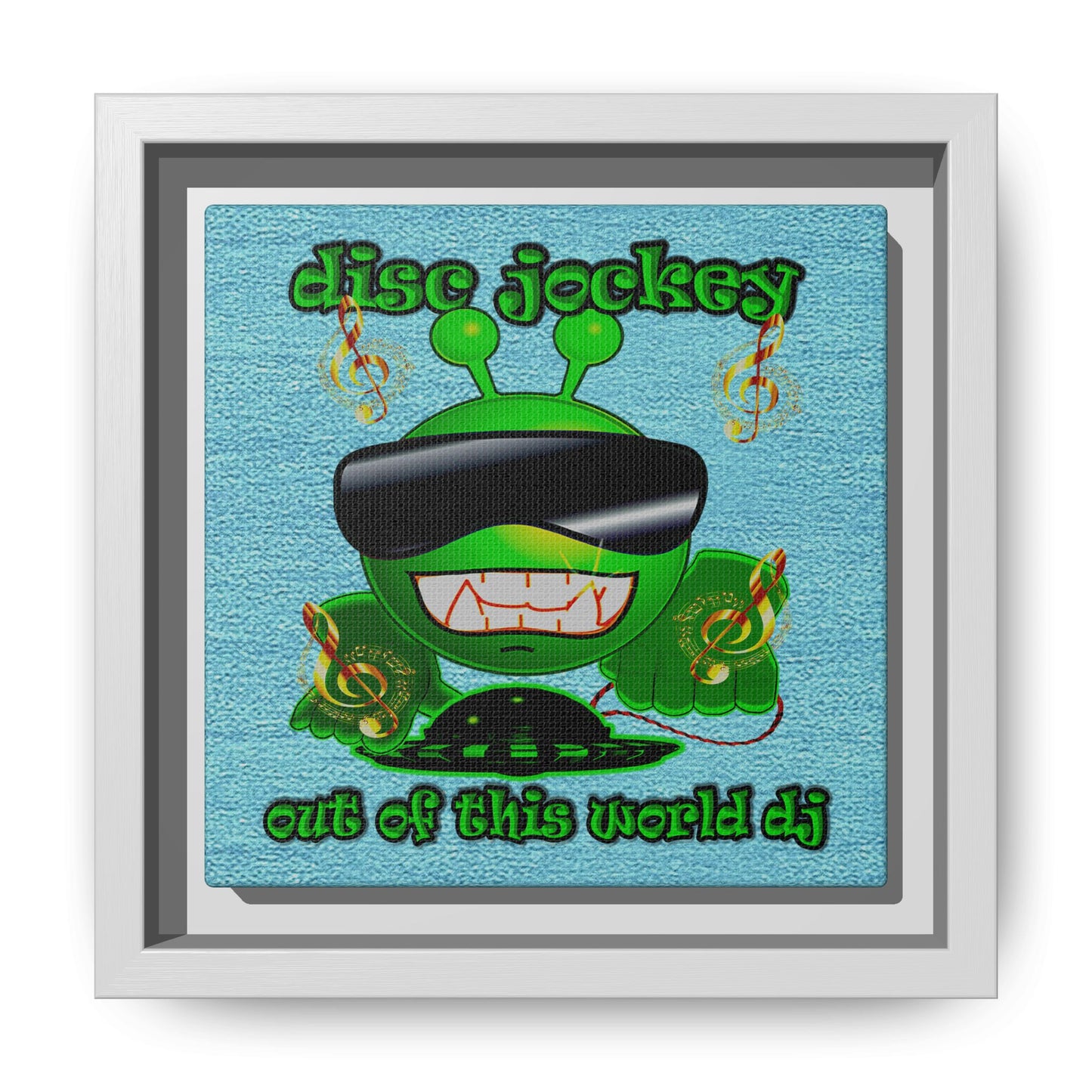 disc jockey - framed canvas art (faded blue)