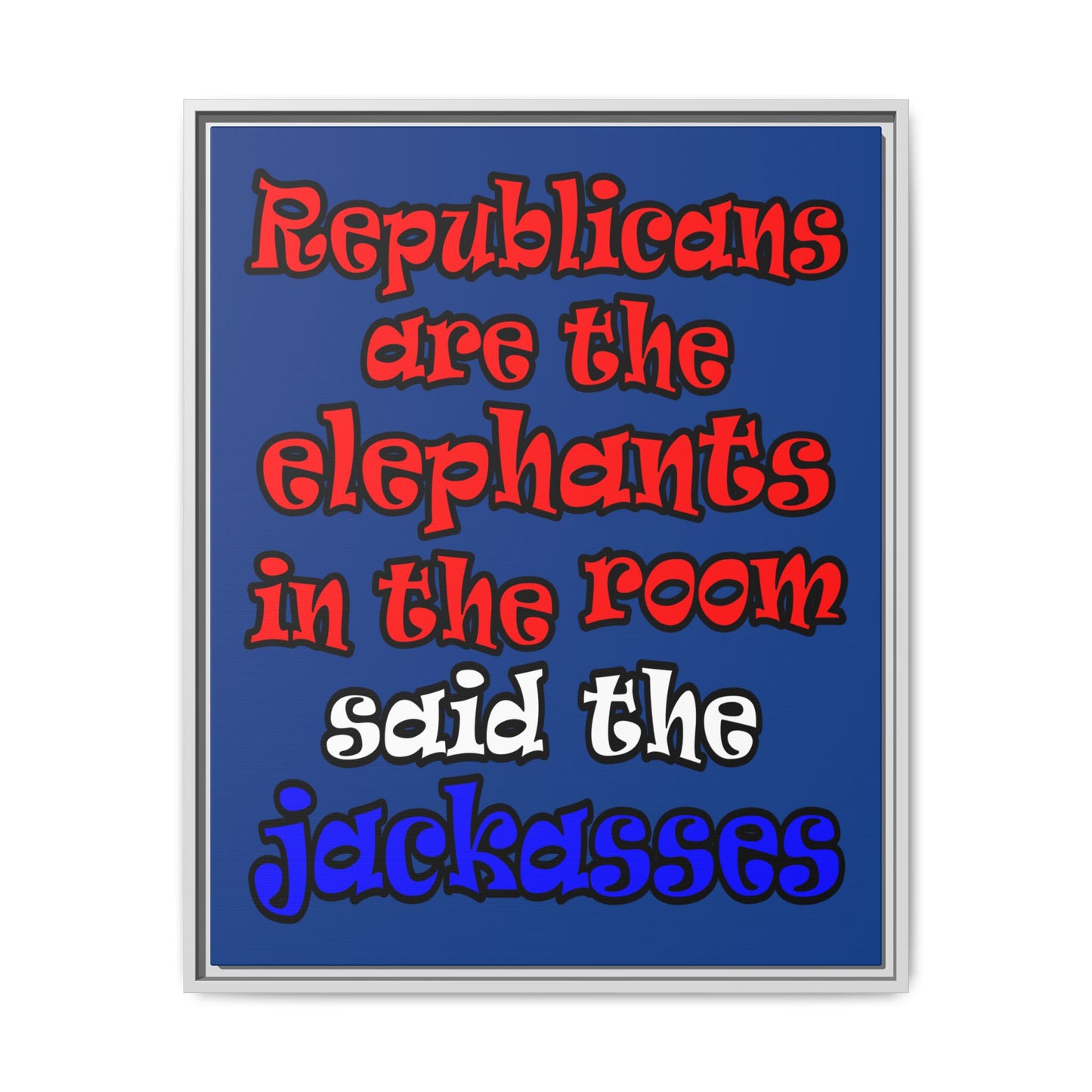 donkeys and elephants - framed canvas art (dark blue)