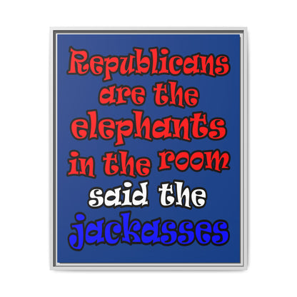 donkeys and elephants - framed canvas art (dark blue)